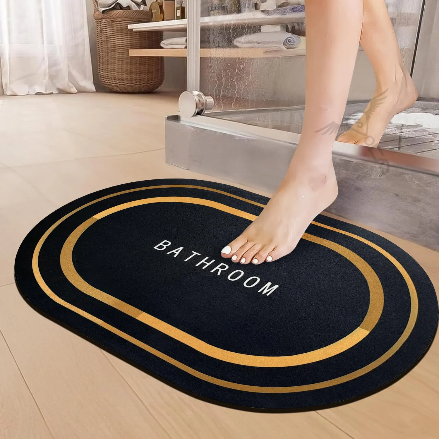 1 Piece (3.5mm) Anti-Skid Water Soaking Bathroom Print Rubber Mat, Water Absorbent Mat (40X60Cm) Black