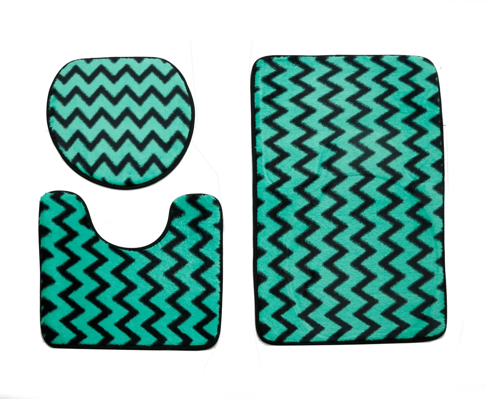 3 PCs Anti Skid Commode Mat Set-Green Geometric