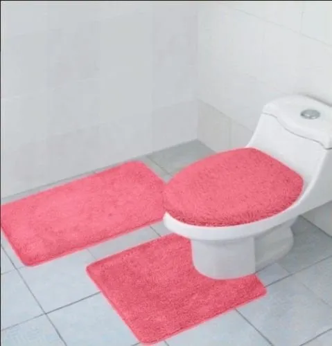 3 Pcs Bathroom Rug, Contour Rug and Lid Cover Set