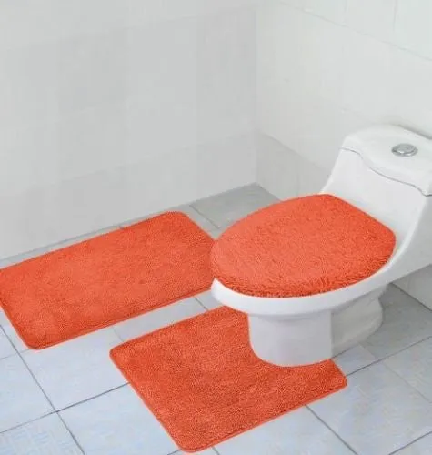 3 Pcs Bathroom Rug, Contour Rug and Lid Cover Set