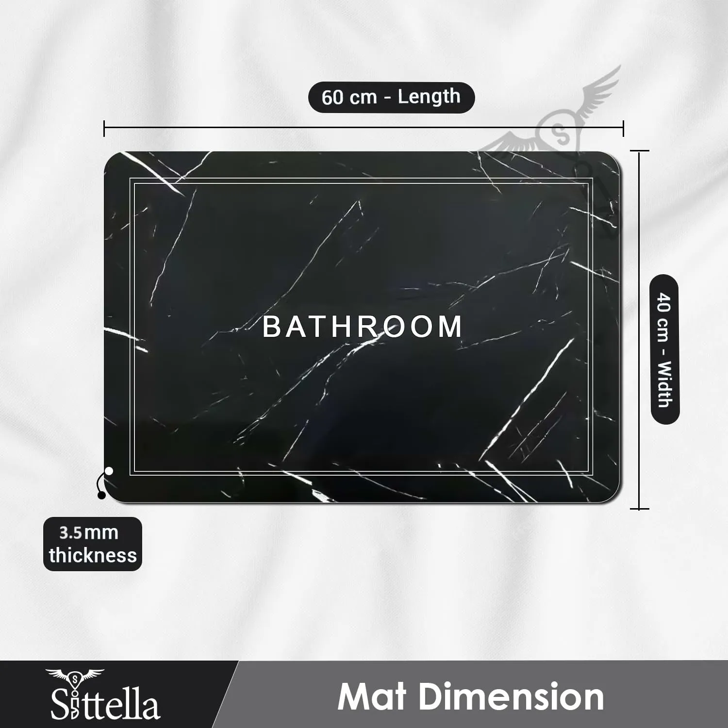 3.5mm Anti-Skid Water Soaking Marble Print Door Mat, Water Absorbent Mat (40x60cm) Black