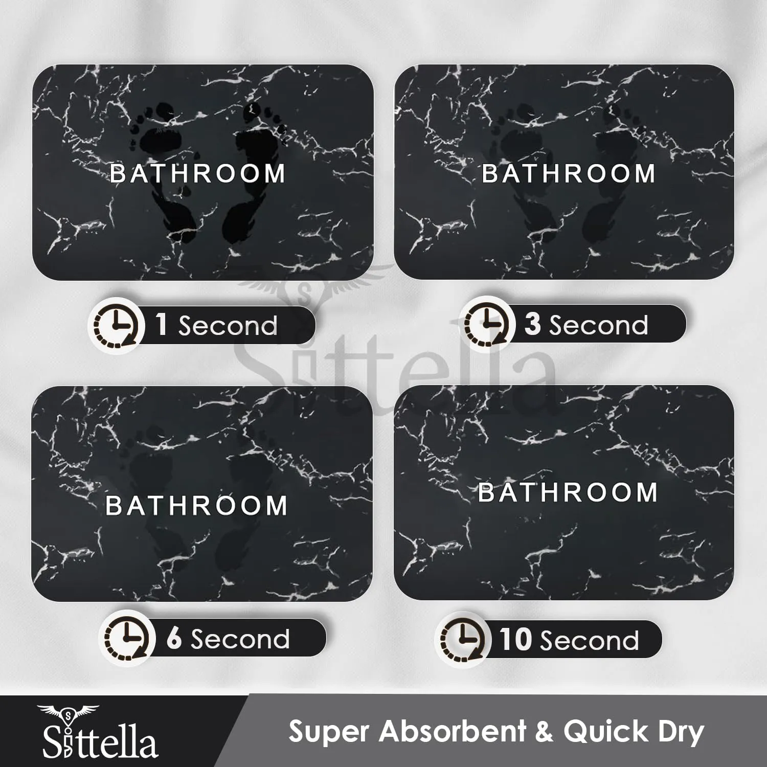 3.5mm Anti-Skid Water Soaking Marble Print Door Mat, Water Absorbent Mat (40x60cm) Black