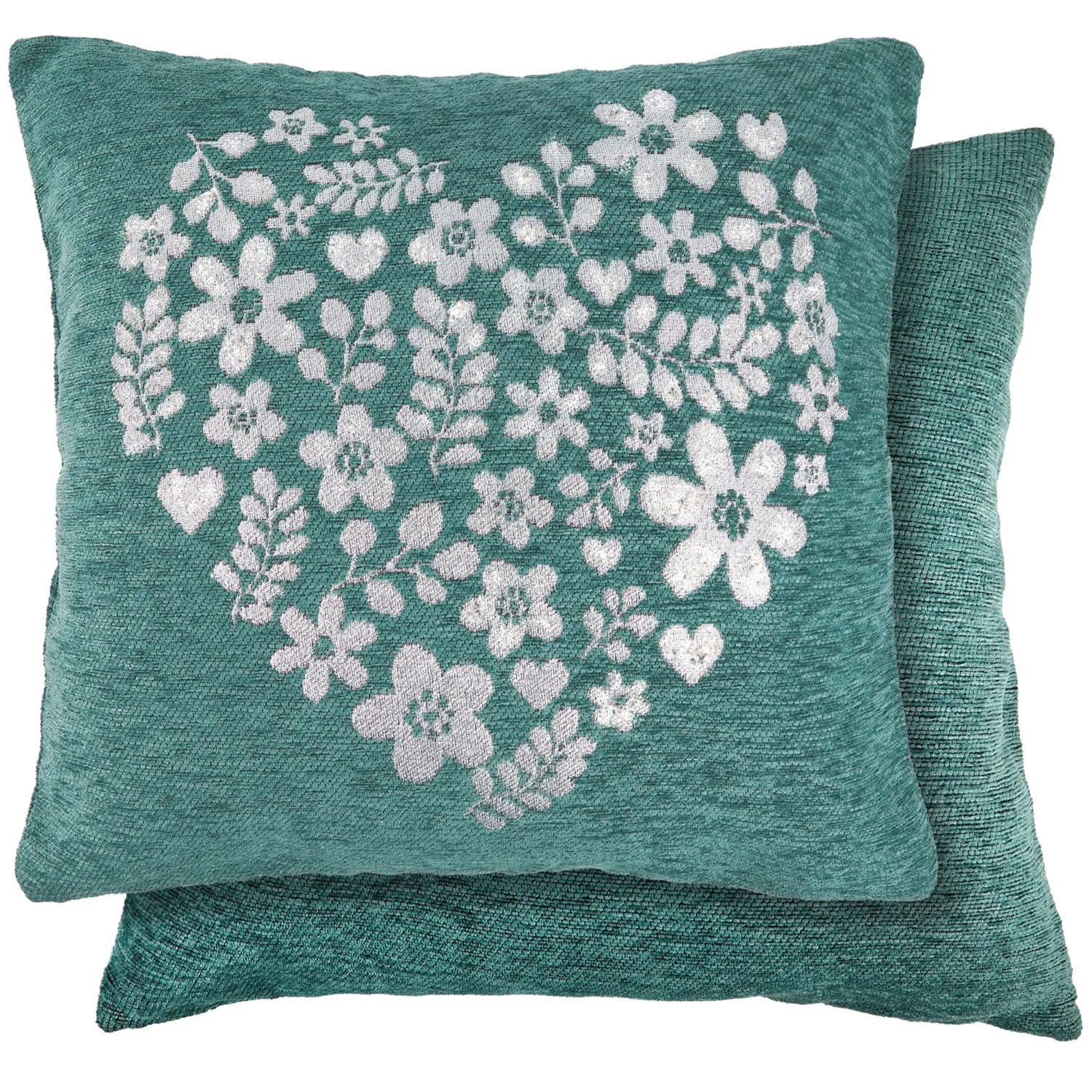 Amor Heart Teal Cushion Covers Pair (43cm x 43cm)