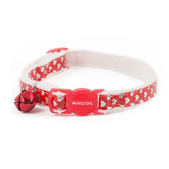 Ancol Reflective Gloss Hearts Cat Collar with Bell