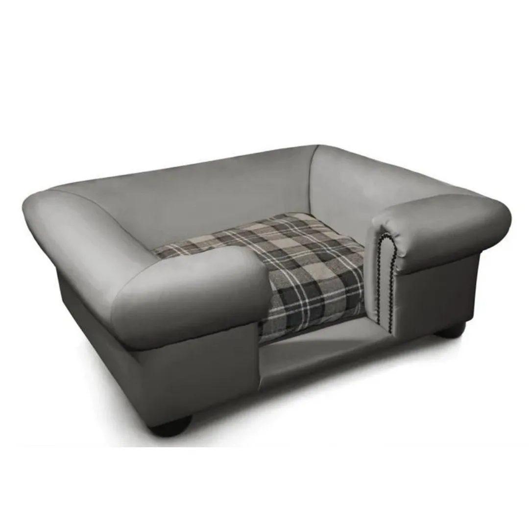 Balmoral Dog Sofa Chesterfield In Steel Grey Faux Leather