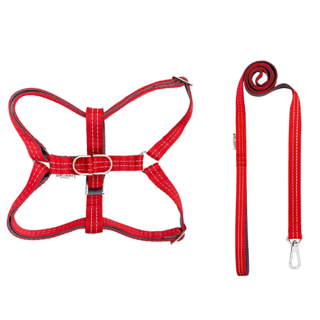 Bowl and Bone Active Red Dog Harness and Lead Set