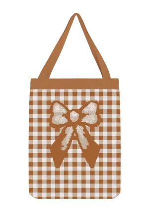 Brown Bow Knit Tote Bag