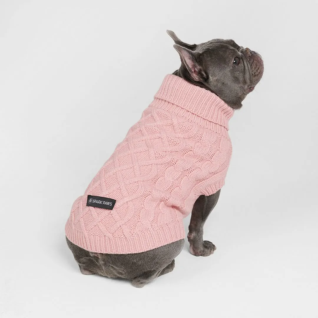 Cable Knit Dog Sweater - Pink