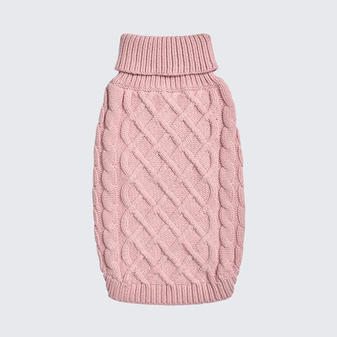 Cable Knit Dog Sweater - Pink