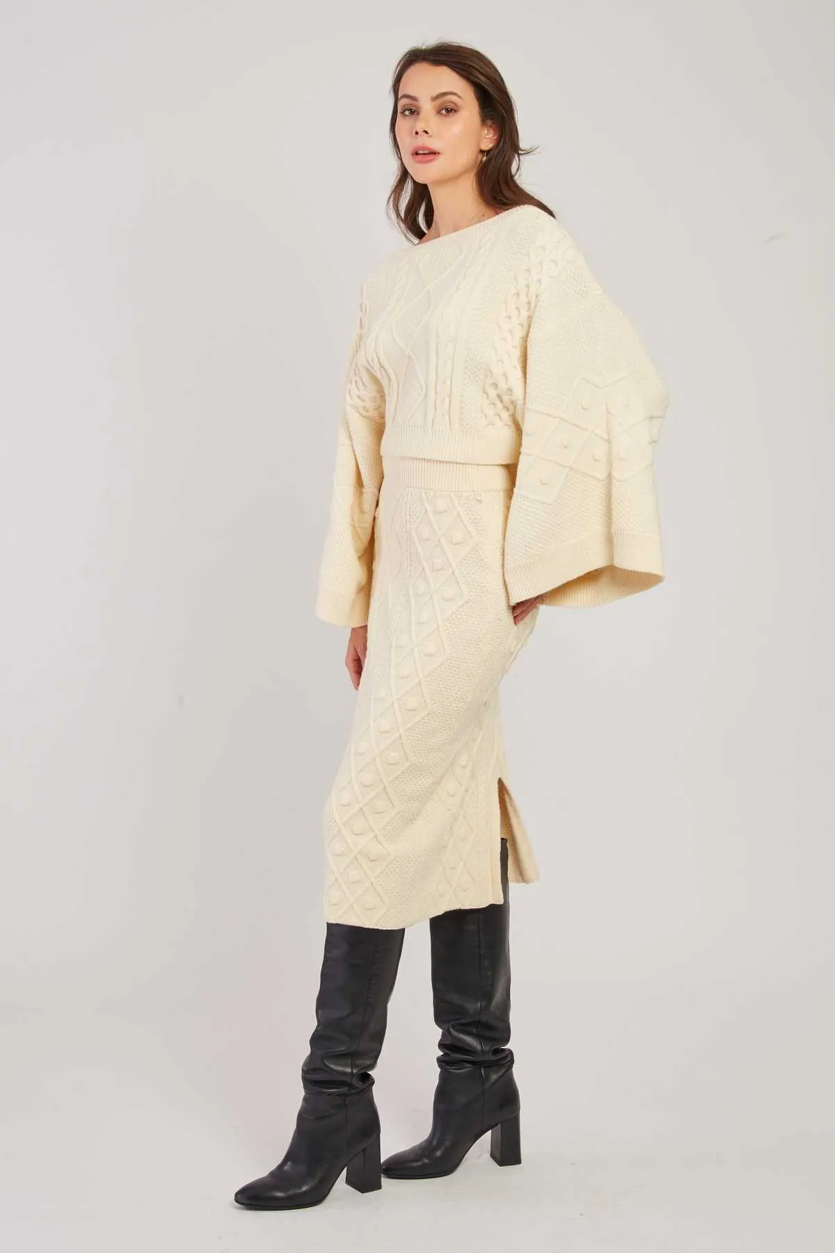 Cable  Knit Pullover  - Ecru