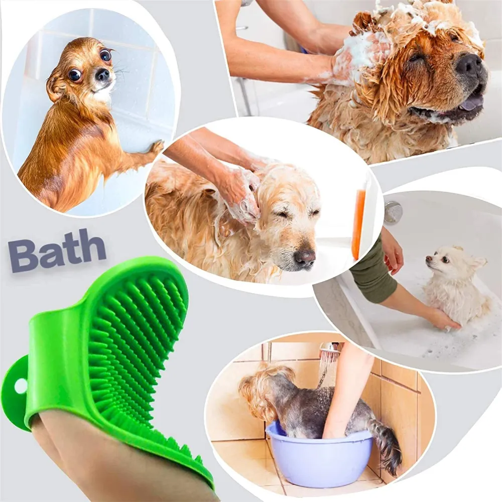 Chullbull Oval Slicker, Bath and Rubber Hand Brush Grooming Kit for Dogs