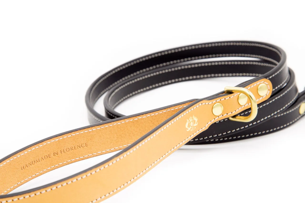 Classic Black Leather Lead from Florenze Italy