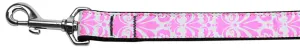 Damask Light Pink Nylon Dog Leash 3-8 Inch Wide 6ft Long