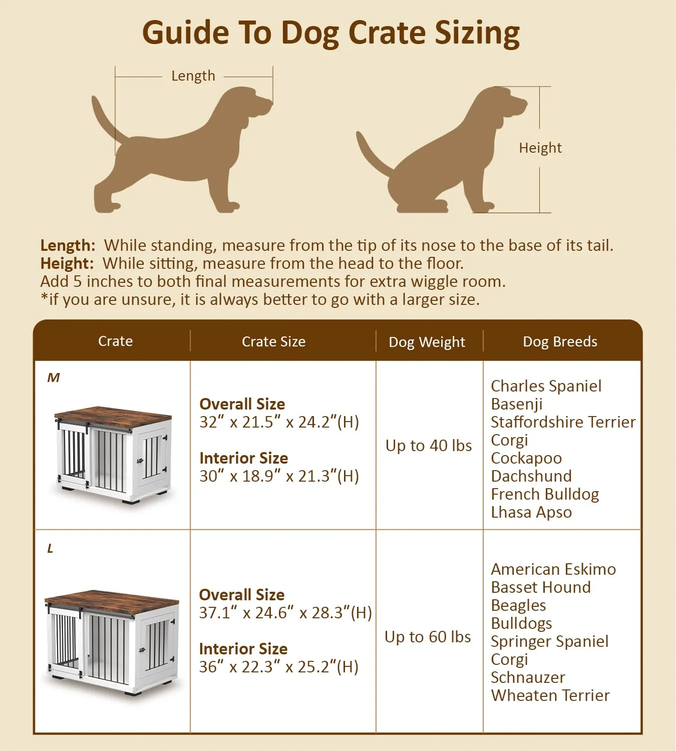 Dog Crate Furniture for Large Dogs Up to 60 lbs. - Barn Door Puppy Kennel w/Thickened Farmhouse Top & Metal Bars - 37'' Wide - White Decorative Modern Dog Crate Table, End Table, Nightstand