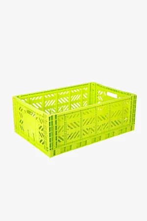 Foldable Storage Bins, Plastic Crate for Storage, Collapsible Crate, Utility Stackable Box Large Acid Yellow