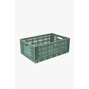 Foldable Storage Bins, Plastic Crate for Storage, Collapsible Crate, Utility Stackable Box Large Almond Green