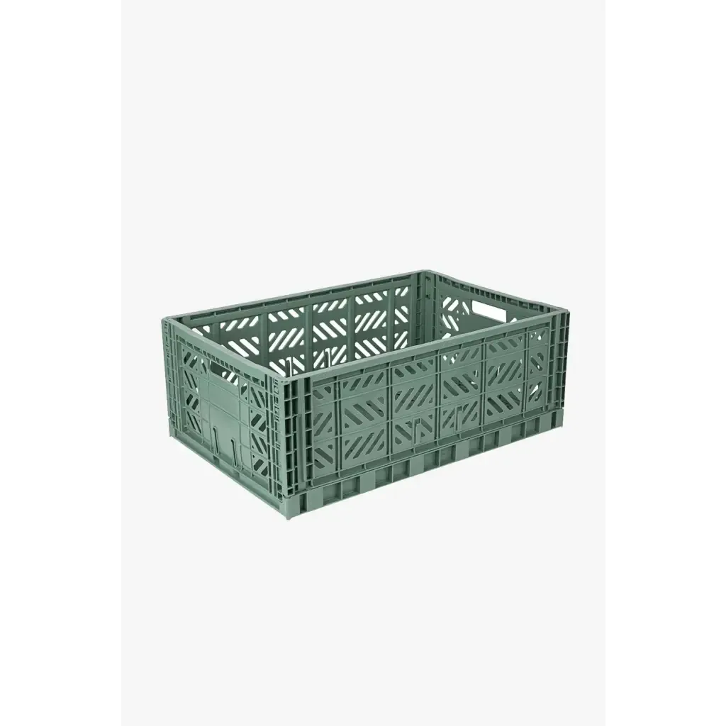 Foldable Storage Bins, Plastic Crate for Storage, Collapsible Crate, Utility Stackable Box Large Almond Green