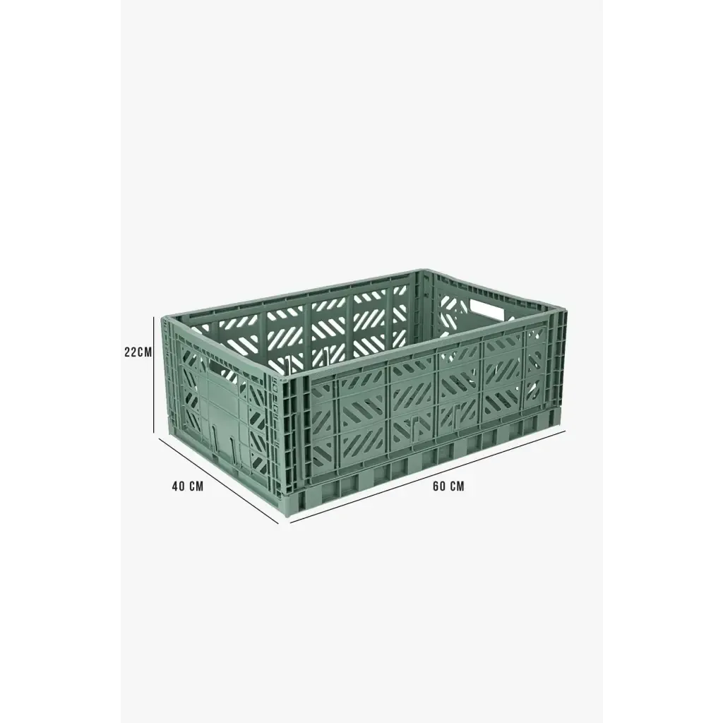 Foldable Storage Bins, Plastic Crate for Storage, Collapsible Crate, Utility Stackable Box Large Almond Green