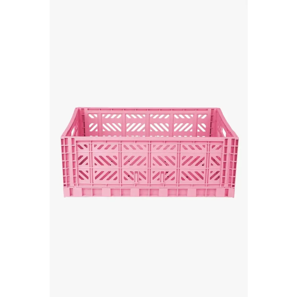 Foldable Storage Bins, Plastic Crate for Storage, Collapsible Crate, Utility Stackable Box Large Baby Pink