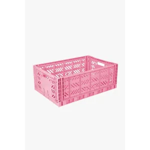 Foldable Storage Bins, Plastic Crate for Storage, Collapsible Crate, Utility Stackable Box Large Baby Pink