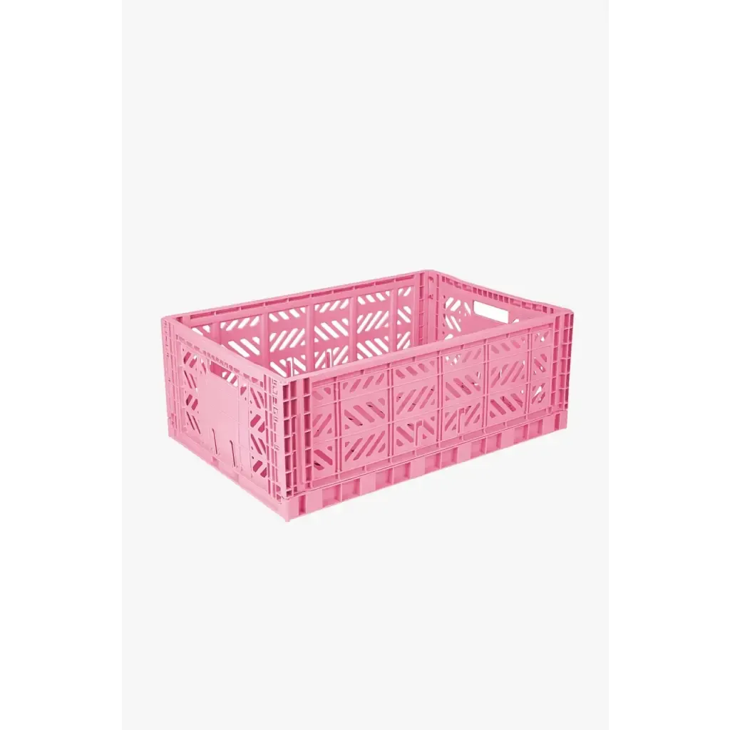 Foldable Storage Bins, Plastic Crate for Storage, Collapsible Crate, Utility Stackable Box Large Baby Pink