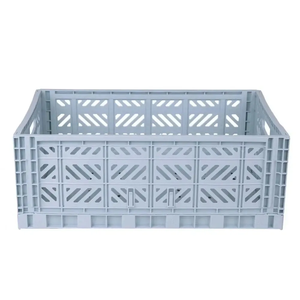 Foldable Storage Bins, Plastic Crate for Storage, Collapsible Crate, Utility Stackable Box Large Pale Blue