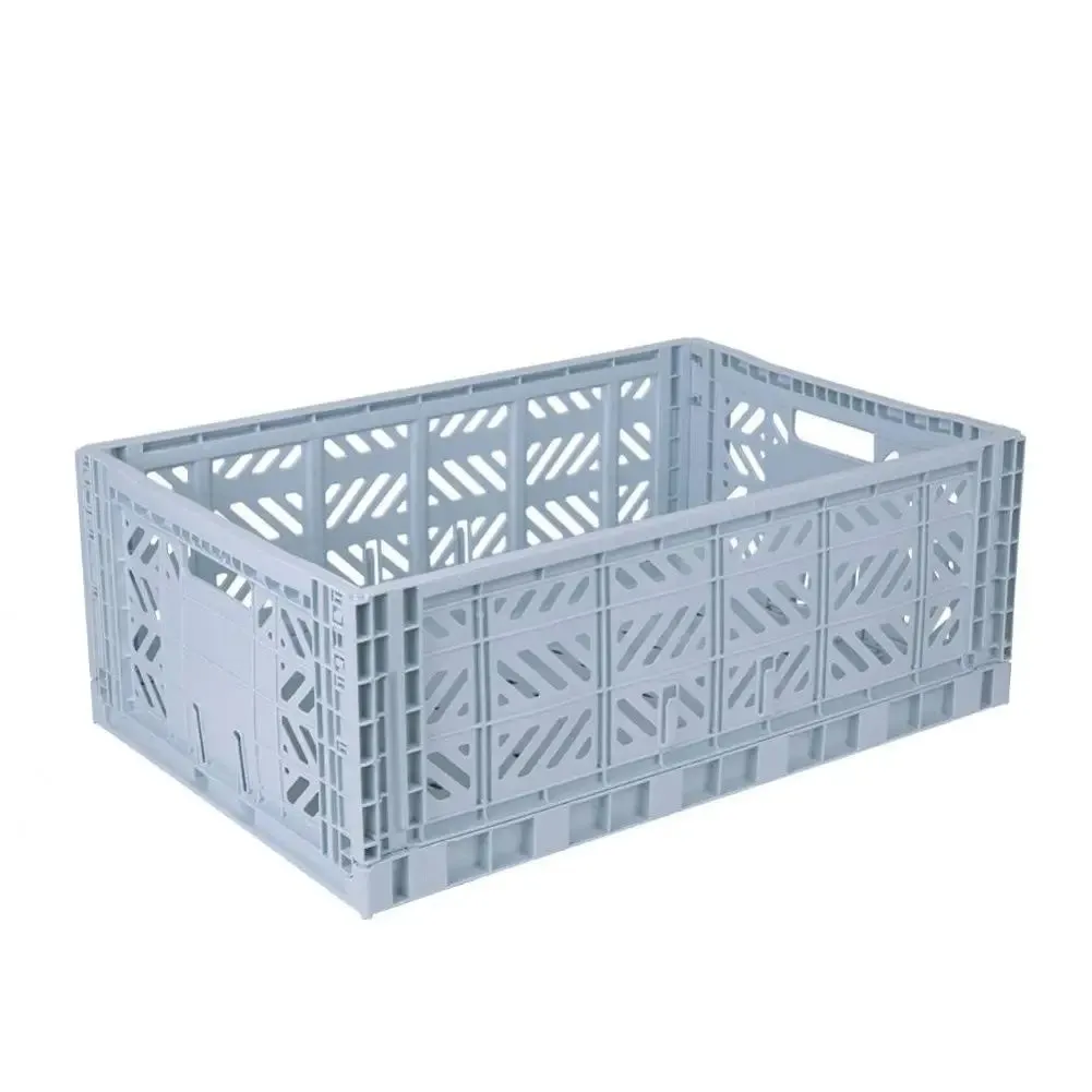 Foldable Storage Bins, Plastic Crate for Storage, Collapsible Crate, Utility Stackable Box Large Pale Blue