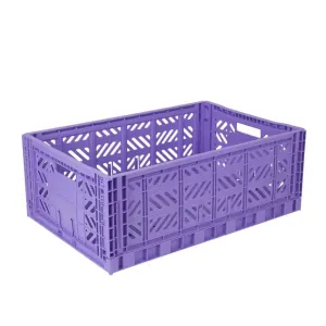 Foldable Storage Bins, Plastic Crate for Storage, Collapsible Crate, Utility Stackable Box Large Taro Milk Tea