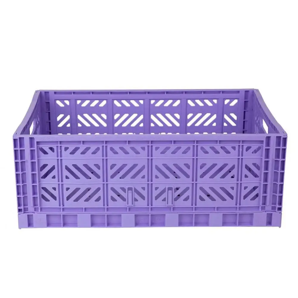 Foldable Storage Bins, Plastic Crate for Storage, Collapsible Crate, Utility Stackable Box Large Taro Milk Tea