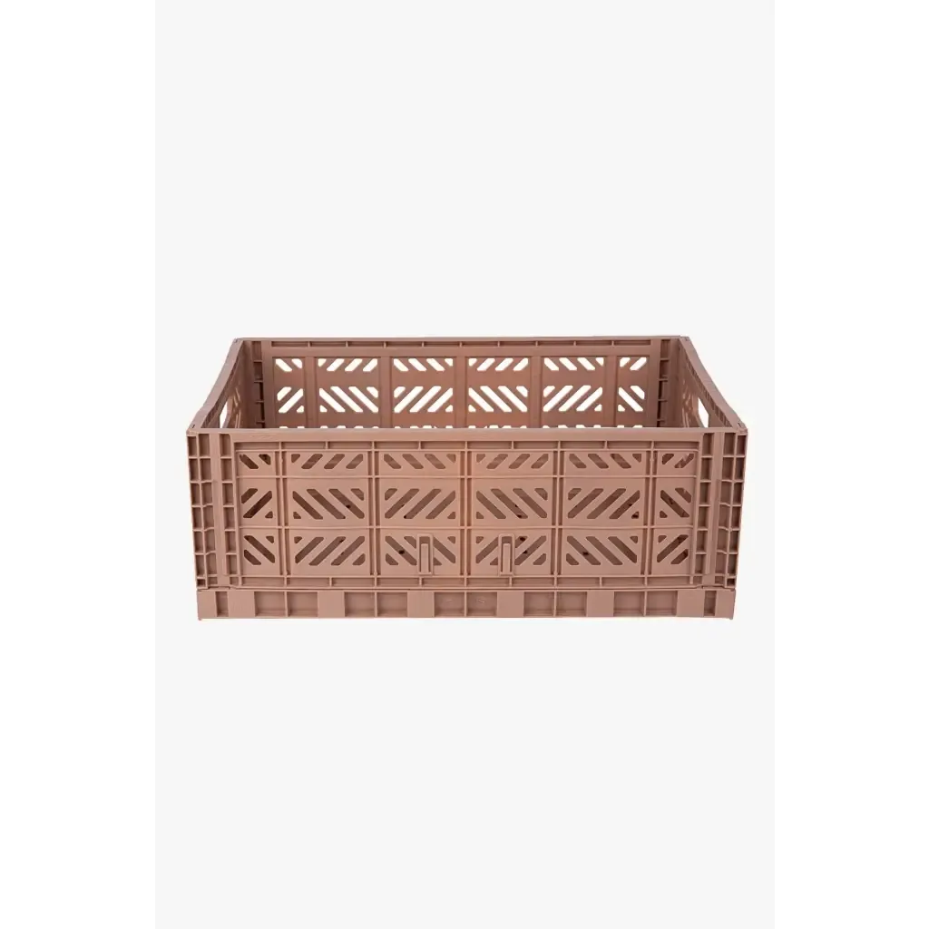 Foldable Storage Bins, Plastic Crate for Storage, Collapsible Crate, Utility Stackable Box Large Warm Taupe