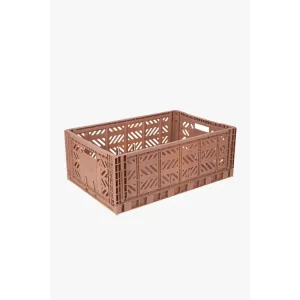 Foldable Storage Bins, Plastic Crate for Storage, Collapsible Crate, Utility Stackable Box Large Warm Taupe