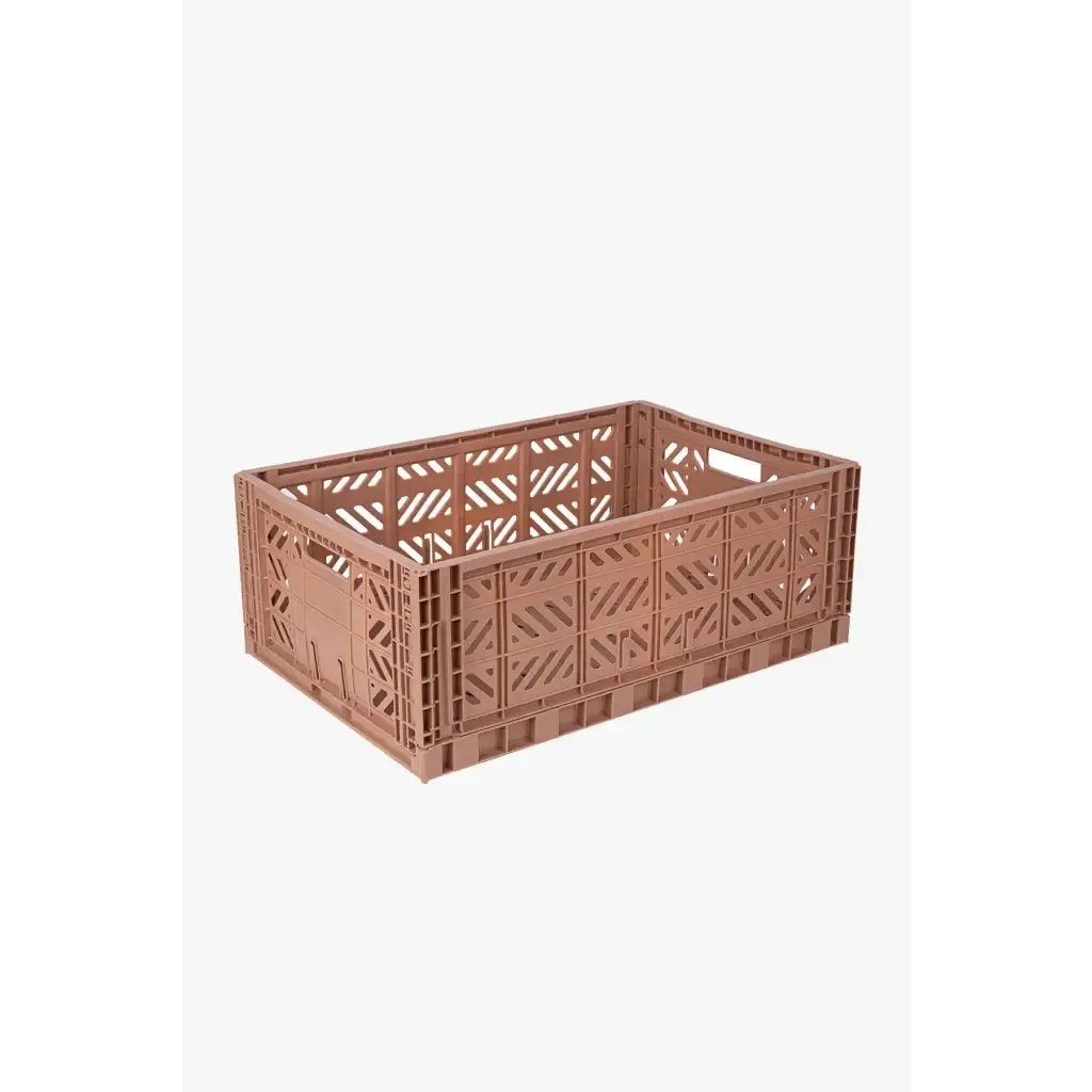 Foldable Storage Bins, Plastic Crate for Storage, Collapsible Crate, Utility Stackable Box Large Warm Taupe