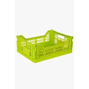 Foldable Storage Bins, Plastic Crate for Storage, Collapsible Crate, Utility Stackable Box Medium Acid Yellow