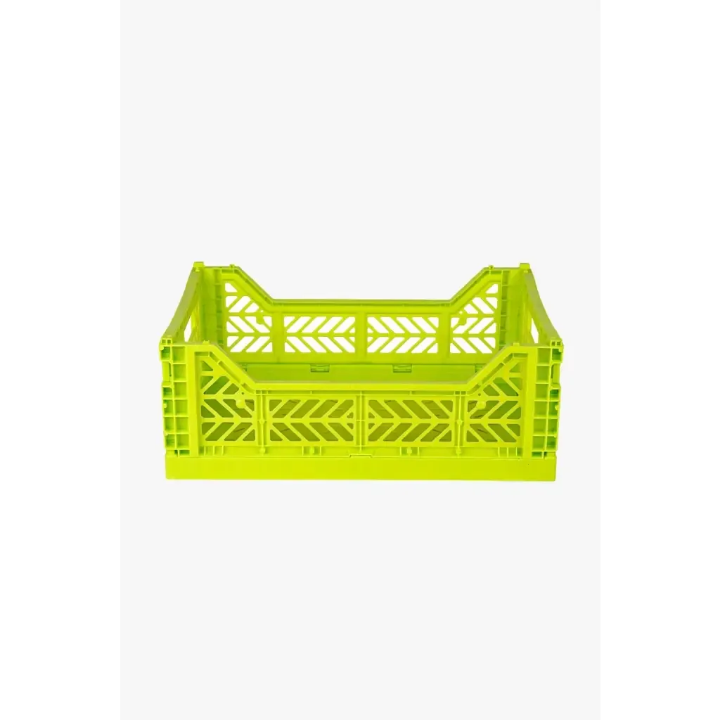 Foldable Storage Bins, Plastic Crate for Storage, Collapsible Crate, Utility Stackable Box Medium Acid Yellow