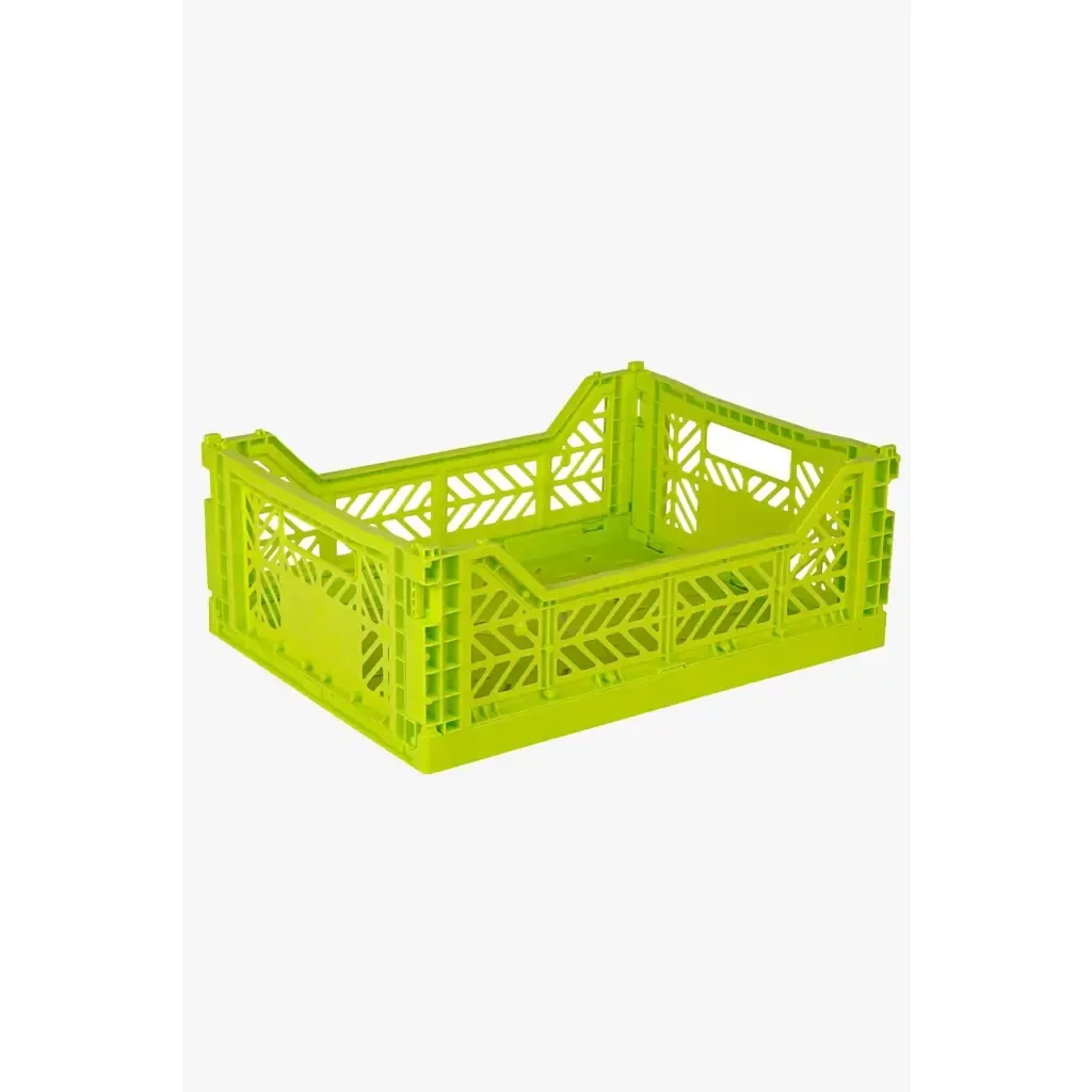 Foldable Storage Bins, Plastic Crate for Storage, Collapsible Crate, Utility Stackable Box Medium Acid Yellow