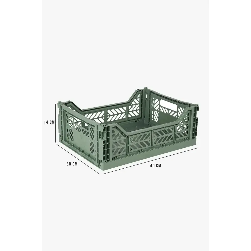 Foldable Storage Bins, Plastic Crate for Storage, Collapsible Crate, Utility Stackable Box Medium Almond Green