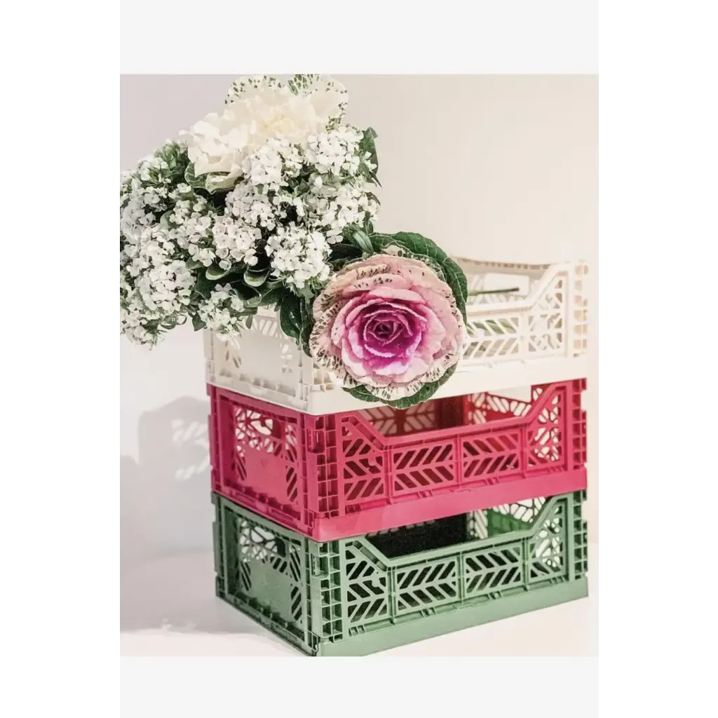 Foldable Storage Bins, Plastic Crate for Storage, Collapsible Crate, Utility Stackable Box Medium Almond Green