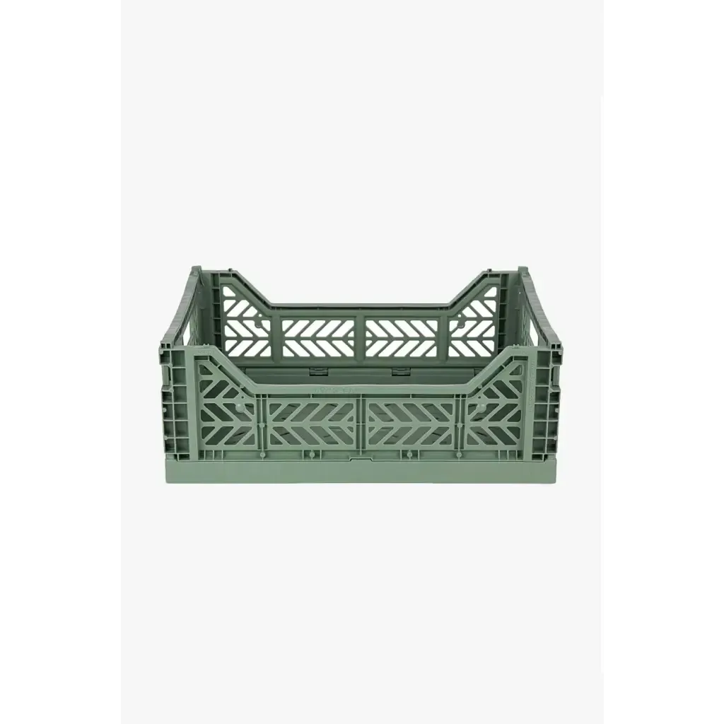 Foldable Storage Bins, Plastic Crate for Storage, Collapsible Crate, Utility Stackable Box Medium Almond Green