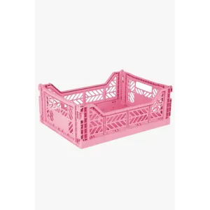 Foldable Storage Bins, Plastic Crate for Storage, Collapsible Crate, Utility Stackable Box Medium Baby Pink