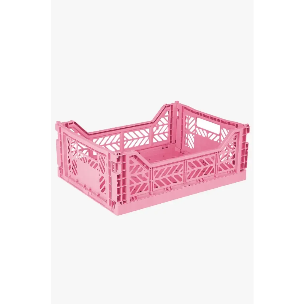 Foldable Storage Bins, Plastic Crate for Storage, Collapsible Crate, Utility Stackable Box Medium Baby Pink