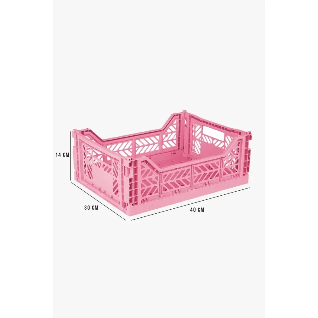 Foldable Storage Bins, Plastic Crate for Storage, Collapsible Crate, Utility Stackable Box Medium Baby Pink