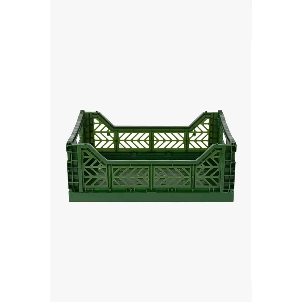 Foldable Storage Bins, Plastic Crate for Storage, Collapsible Crate, Utility Stackable Box Medium Khaki