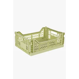 Foldable Storage Bins, Plastic Crate for Storage, Collapsible Crate, Utility Stackable Box Medium Lime Cream