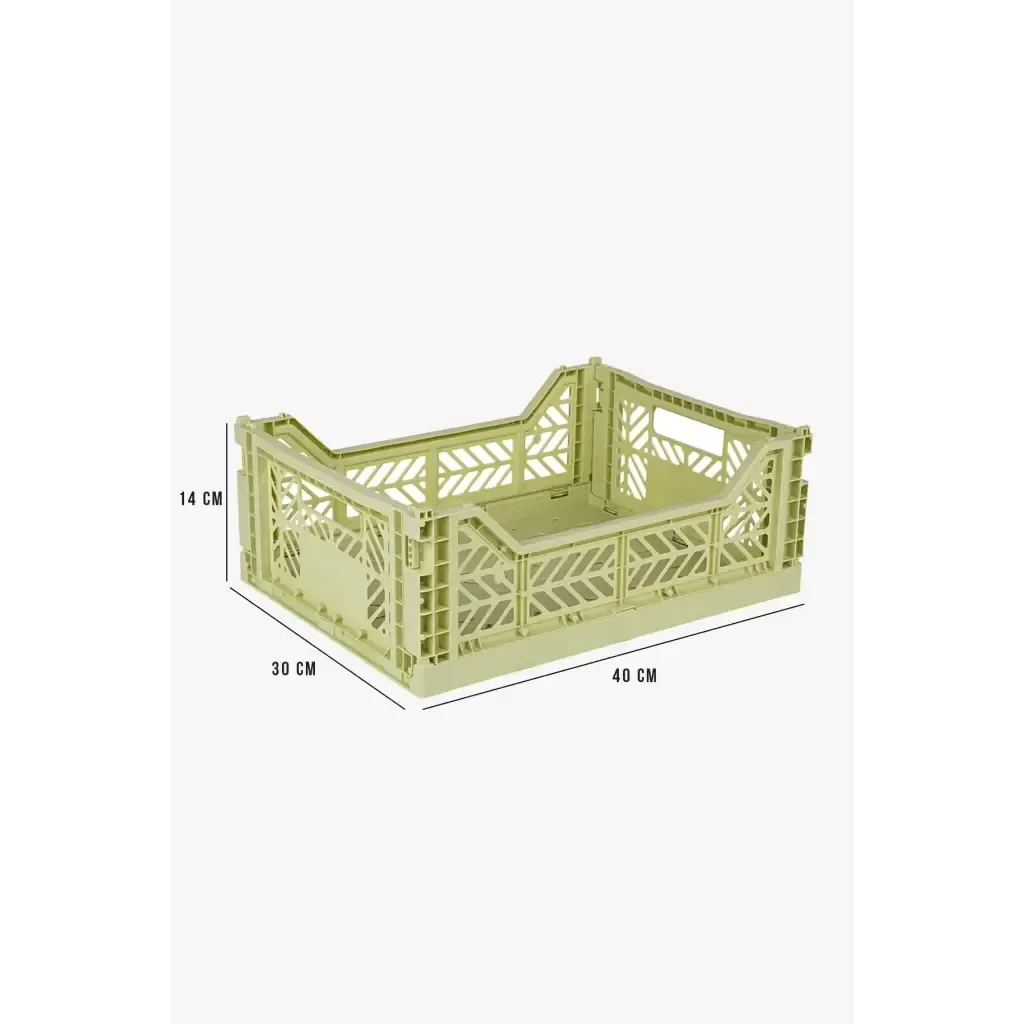 Foldable Storage Bins, Plastic Crate for Storage, Collapsible Crate, Utility Stackable Box Medium Lime Cream