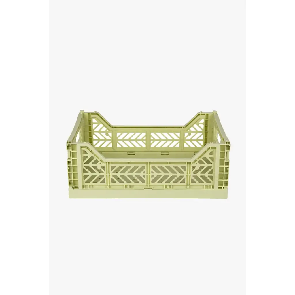 Foldable Storage Bins, Plastic Crate for Storage, Collapsible Crate, Utility Stackable Box Medium Lime Cream