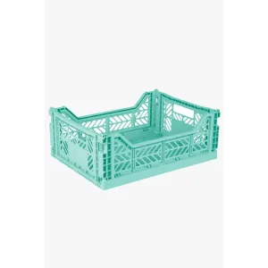 Foldable Storage Bins, Plastic Crate for Storage, Collapsible Crate, Utility Stackable Box Medium Ocean