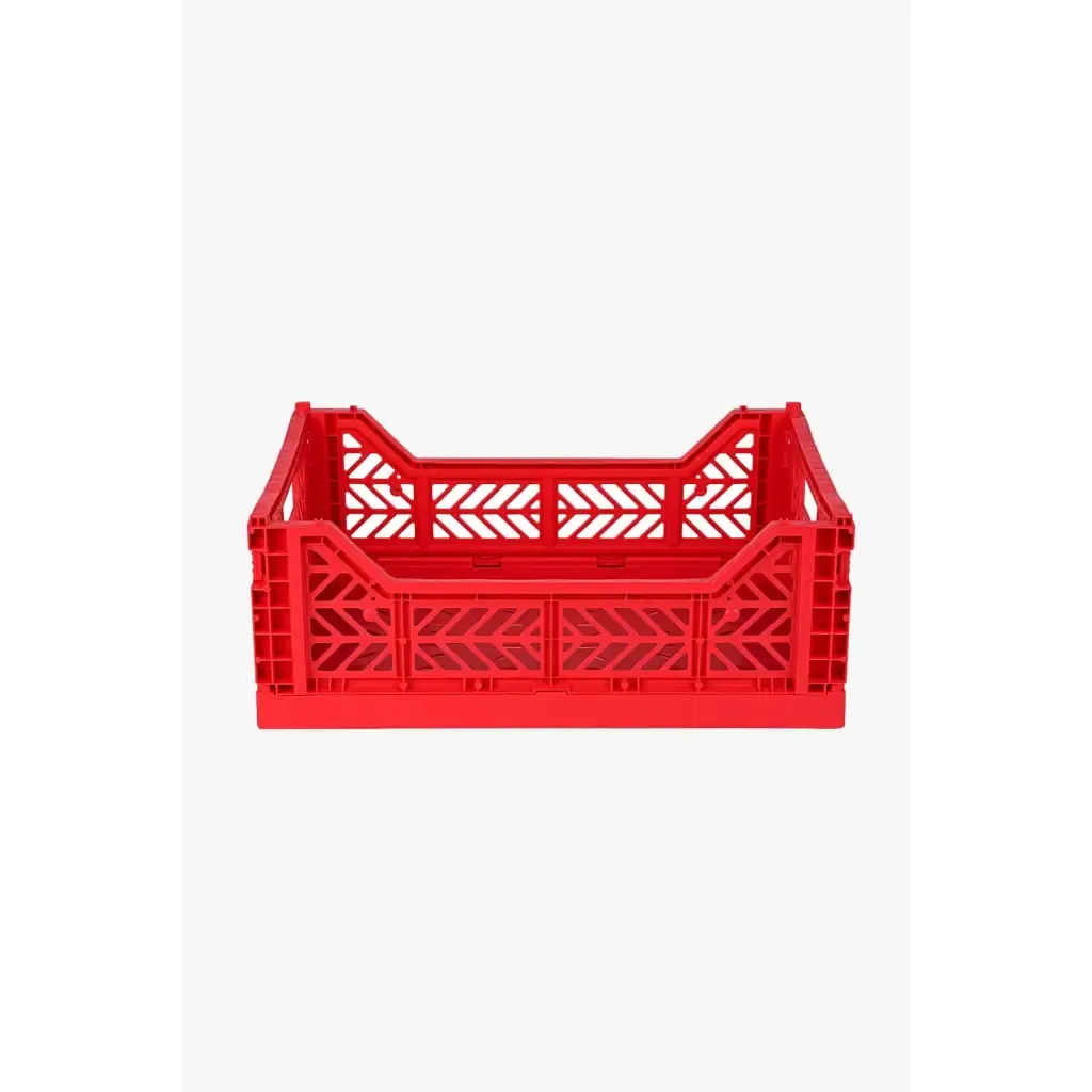 Foldable Storage Bins, Plastic Crate for Storage, Collapsible Crate, Utility Stackable Box Medium Red