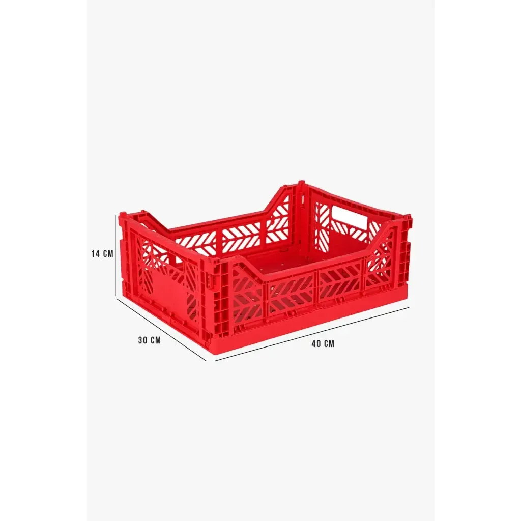 Foldable Storage Bins, Plastic Crate for Storage, Collapsible Crate, Utility Stackable Box Medium Red