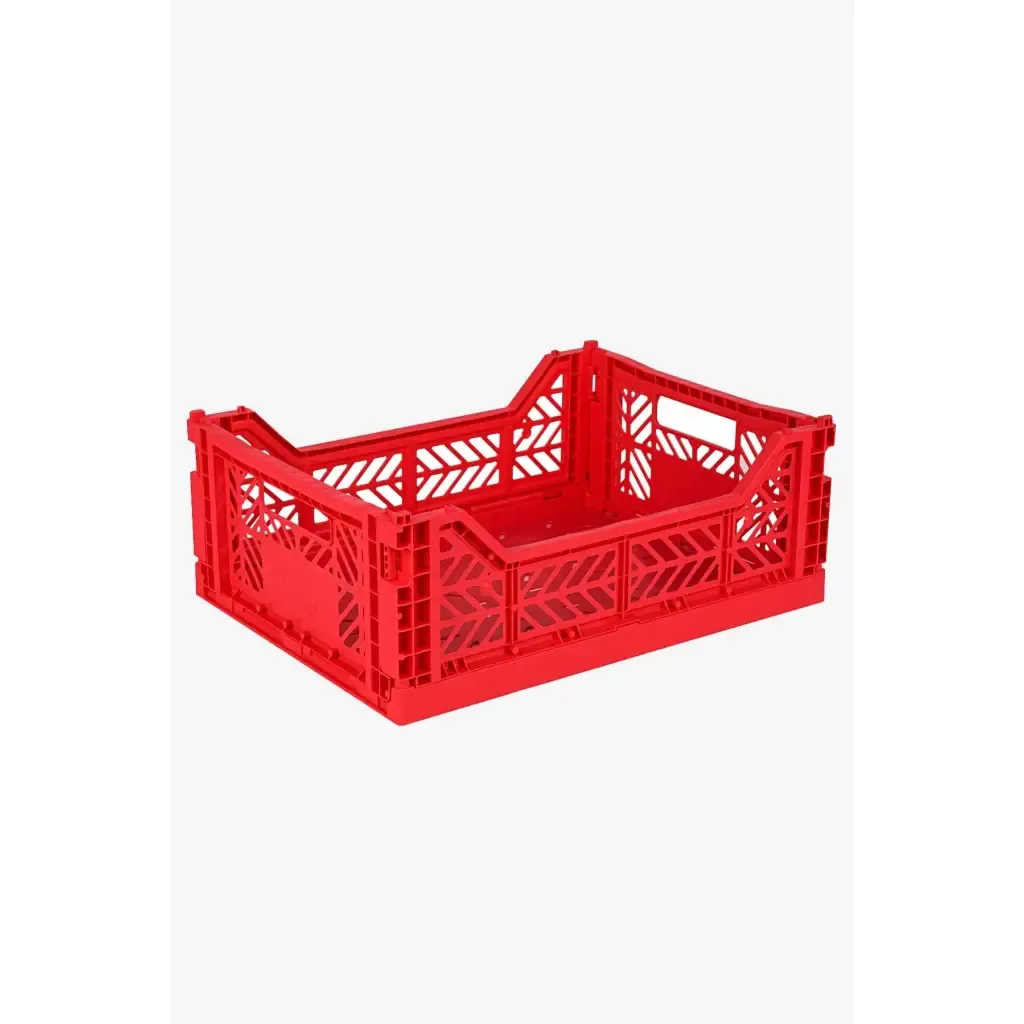 Foldable Storage Bins, Plastic Crate for Storage, Collapsible Crate, Utility Stackable Box Medium Red