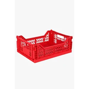 Foldable Storage Bins, Plastic Crate for Storage, Collapsible Crate, Utility Stackable Box Medium Red